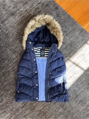 GAP Navy Puffer Vest with Faux Fur Removable Hood